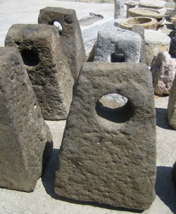 Antique stone anchors granite Hellenic Maritime Museum Piraeus